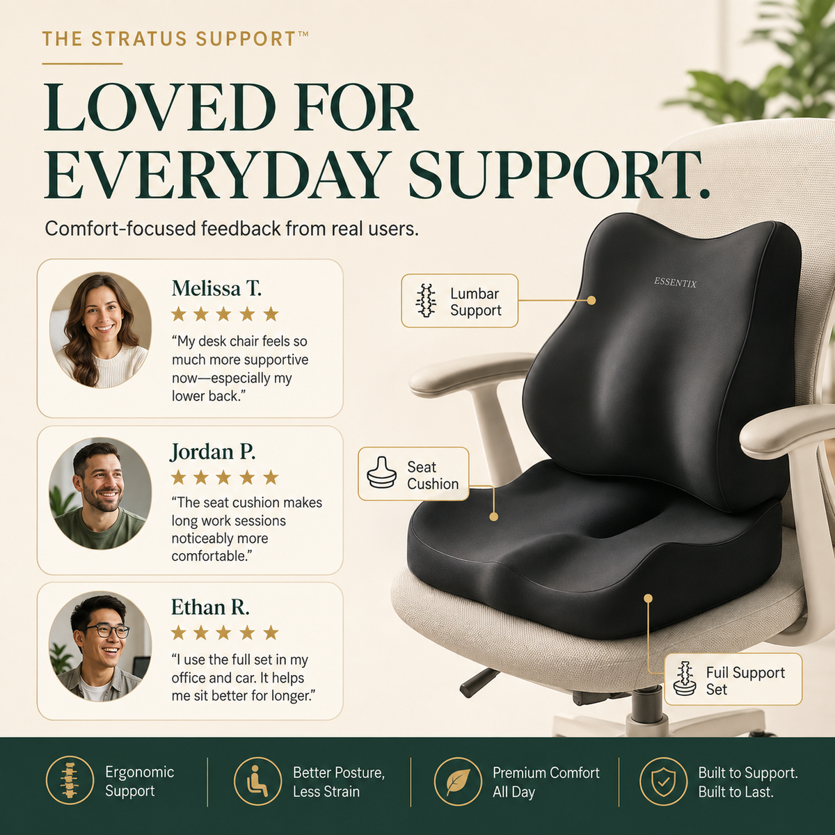 The Stratus Support™ – Support Your Back & Hips While Sitting