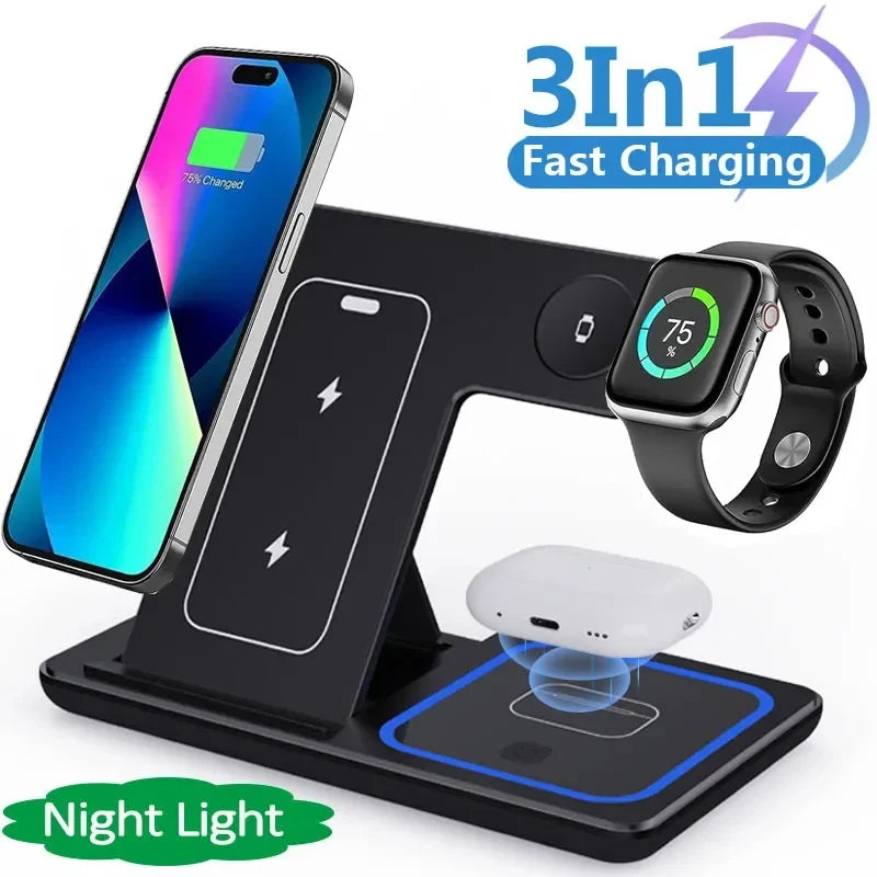 3 in 1 Wireless Charger Stand Pad | Foldable Fast Charging Station