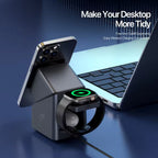 Magnetic 4 in 1 Auto Rotation Wireless Charger with Clock