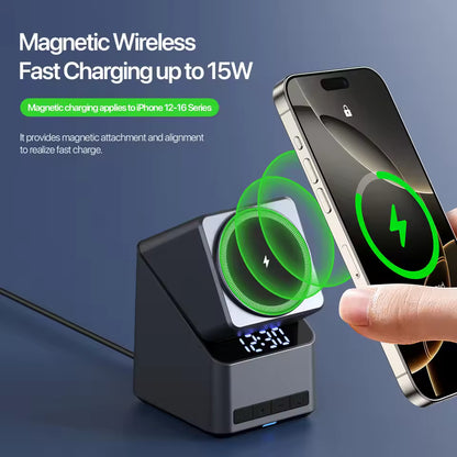 Magnetic 4 in 1 Auto Rotation Wireless Charger with Clock
