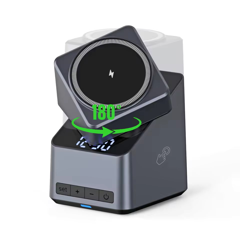 Magnetic 4 in 1 Auto Rotation Wireless Charger with Clock