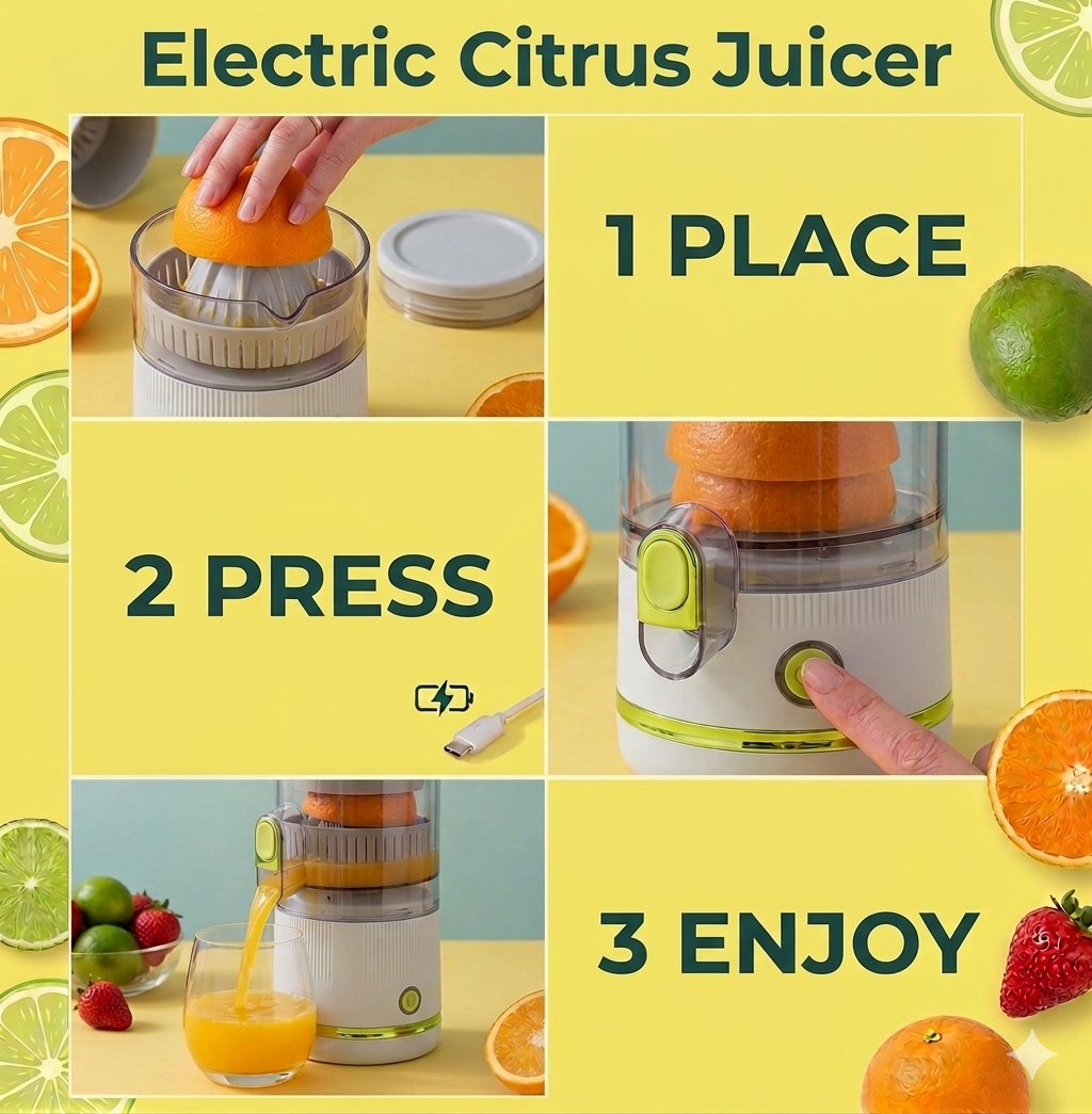 Portable Electric Citrus Juicer – USB-Rechargeable Freshness On-the-Go