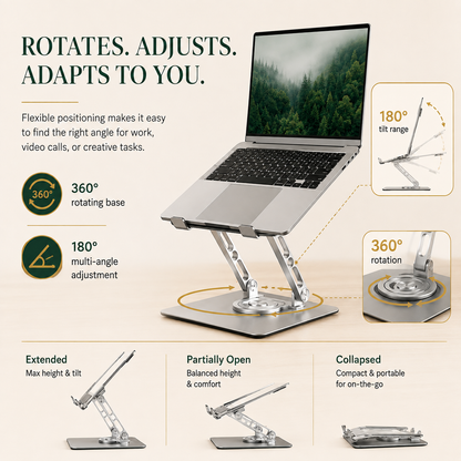 Pivot360 Tech Elevation Station – Raise & Rotate to Your Perfect Angle