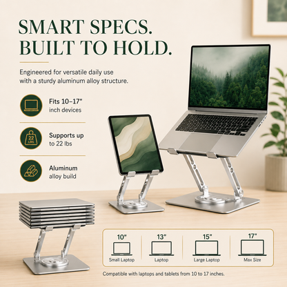 Pivot360 Tech Elevation Station – Raise & Rotate to Your Perfect Angle