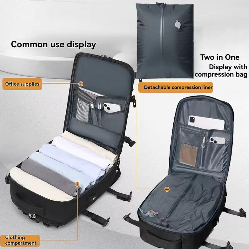 Vacuum sealed built-in air pump travel backpack