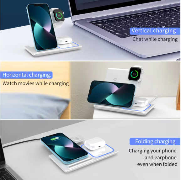 3 in 1 Wireless Charger Stand Pad | Foldable Fast Charging Station