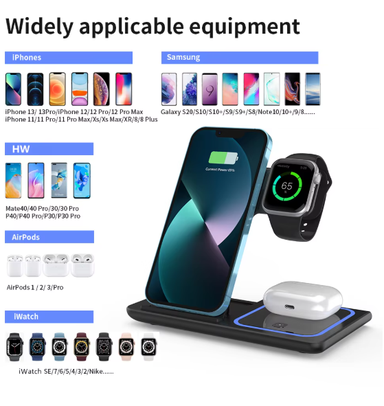3 in 1 Wireless Charger Stand Pad | Foldable Fast Charging Station
