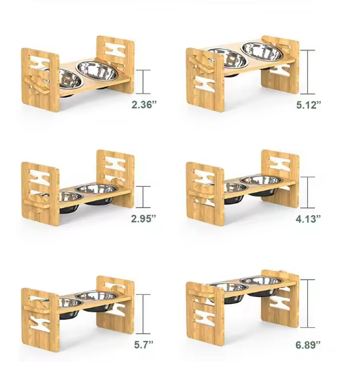 Elevated Adjustable Bamboo Pet Bowl Stand