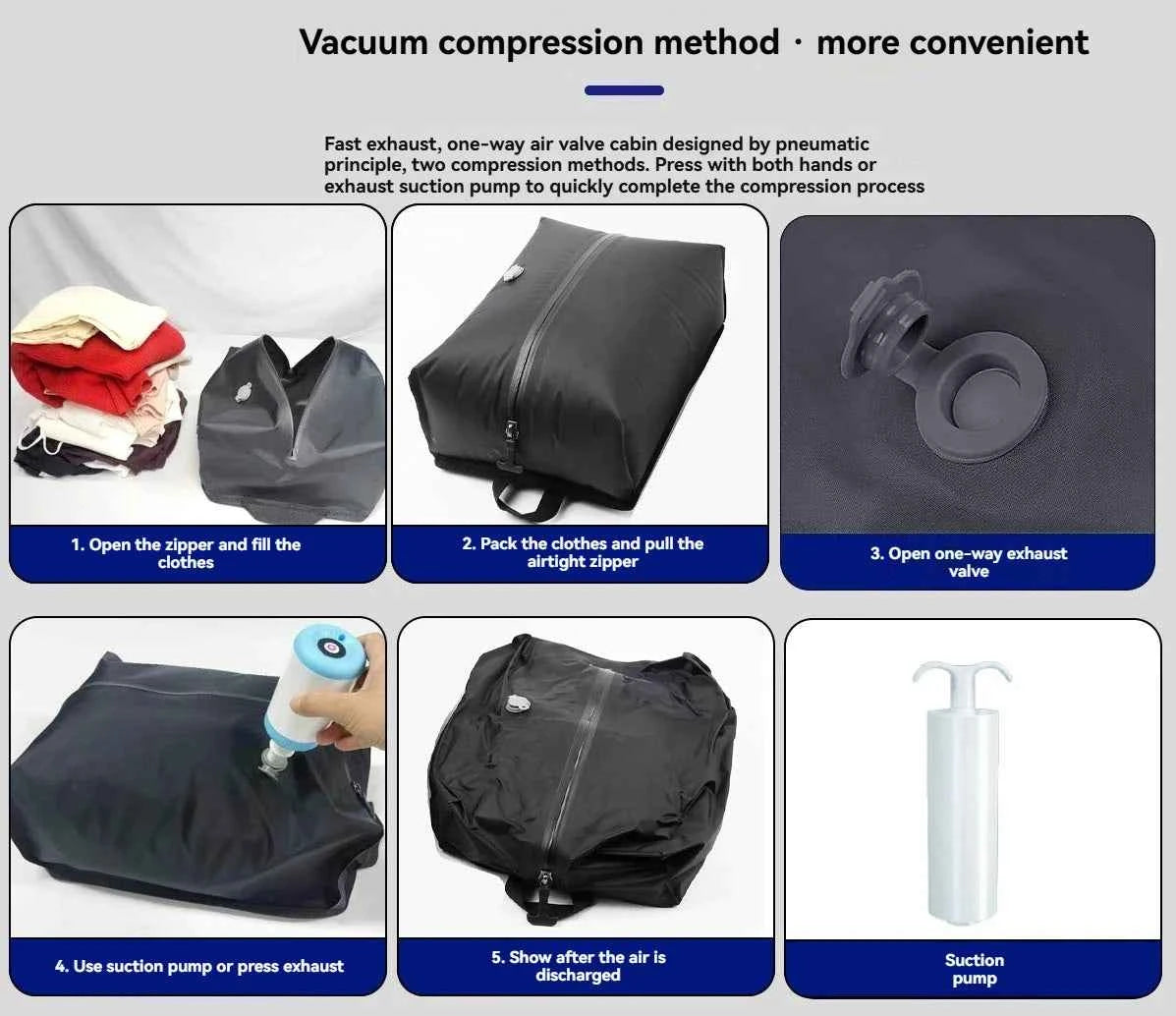 Vacuum sealed built-in air pump travel backpack
