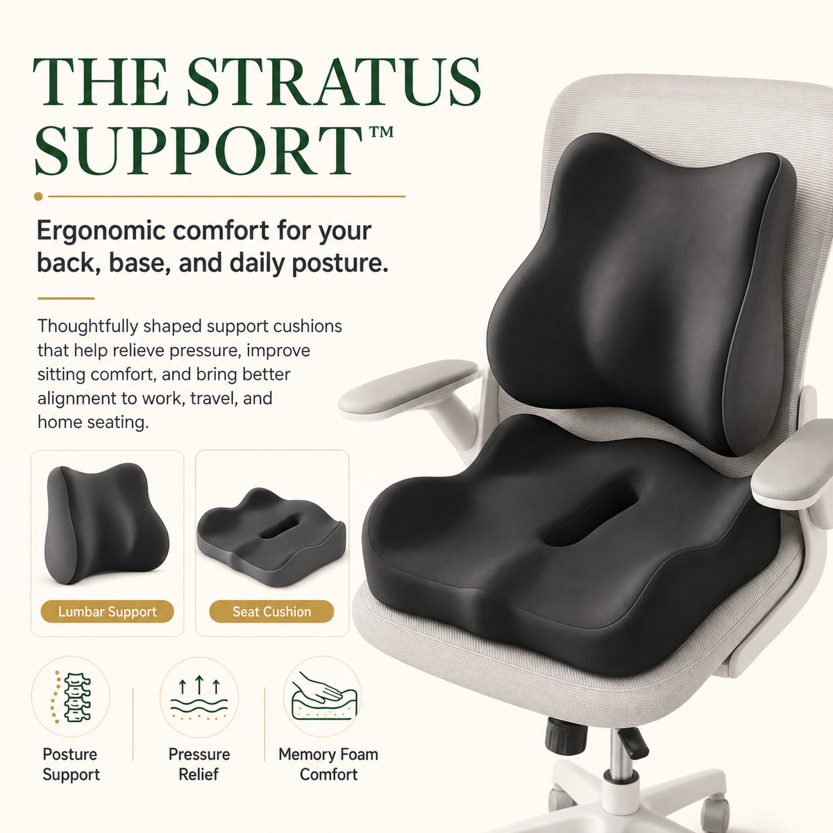The Stratus Support™ – Support Your Back & Hips While Sitting